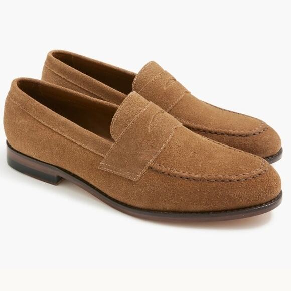 J. Crew Men's Suede Dressy Loafers Tostado Brown Leather Sole New 9